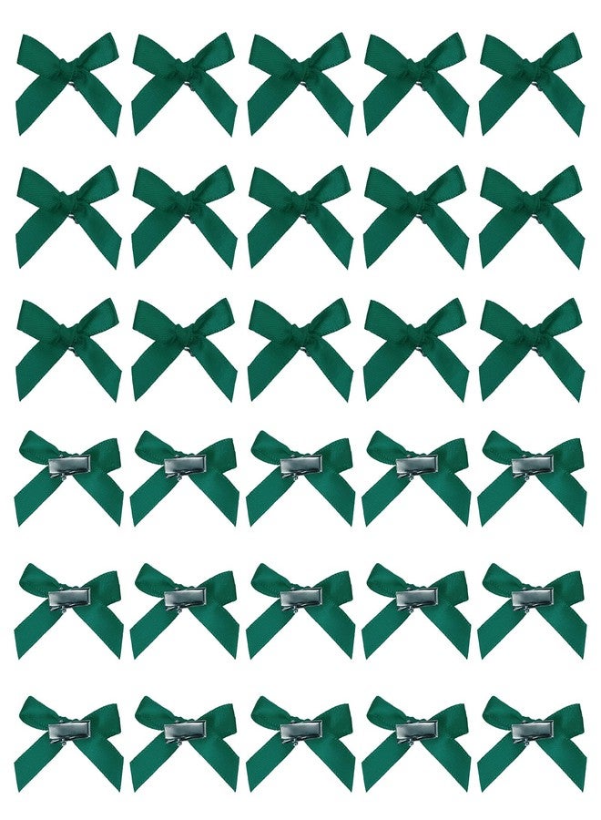 MECCANIXITY Mini Bow Hair Clip Small Cute Bowknot Ribbon Colorful Satin Tiny Bows Clips Pins Barrettes Hair Accessories for Girls Women Girlfriend(Pack of 30, Dark Green) - Image 1